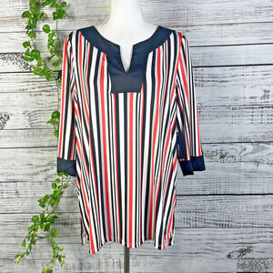 Robert Louis Tunic Blouse Plus size 1X Black Coral Slinky Jersey Career Modest